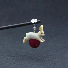 Load image into Gallery viewer, Rabbit hairpin ancient style headdress coiffure wooden hairpin
