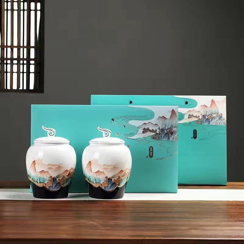 Handmade Tea Cans with Landscape Scenery Tea jar