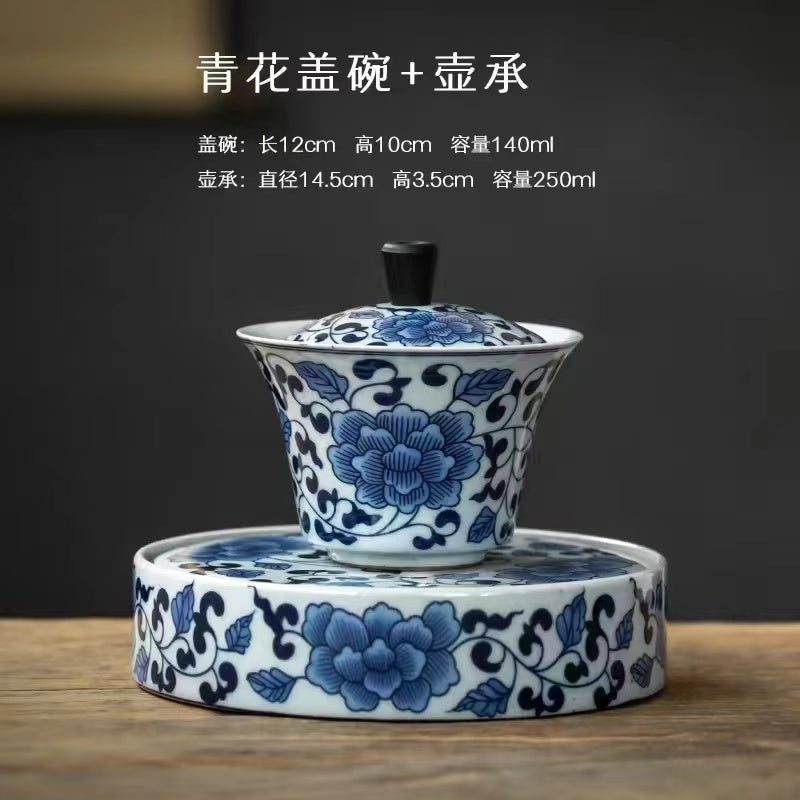 Huan Cai Covered Bowl Tea Cup Vintage Ceramic Dry Brewing Tray