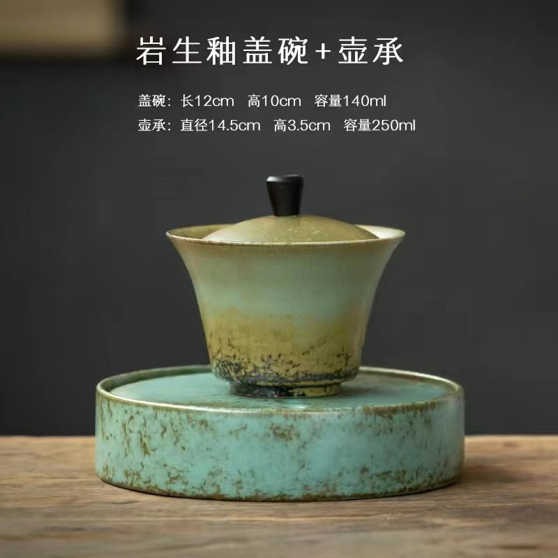 Huan Cai Covered Bowl Tea Cup Vintage Ceramic Dry Brewing Tray