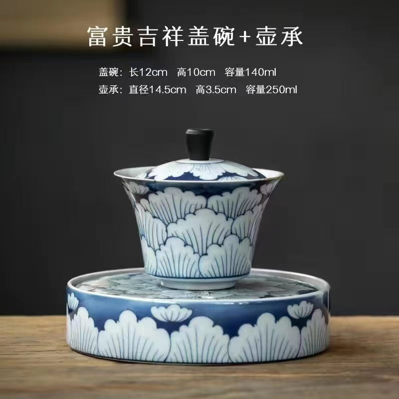 Huan Cai Covered Bowl Tea Cup Vintage Ceramic Dry Brewing Tray