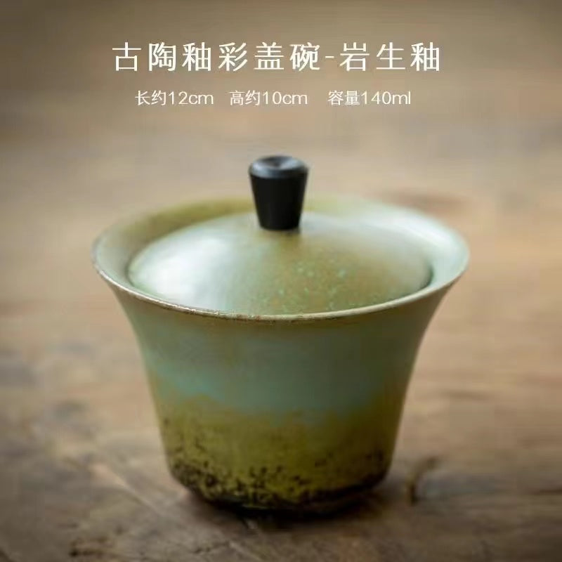 Huan Cai Covered Bowl Tea Cup Vintage Ceramic Dry Brewing Tray