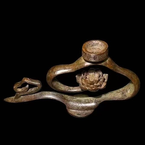 Antique brass lotus leaf incense burner