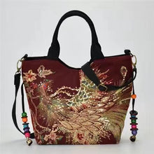 Load image into Gallery viewer, Ethnic style embroidered bag canvas peacock embroidered handbag bag

