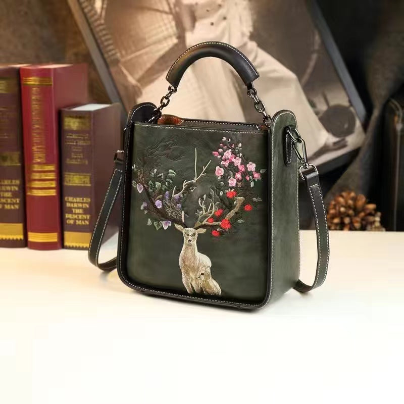 Fawn hand embroidered handbag bag