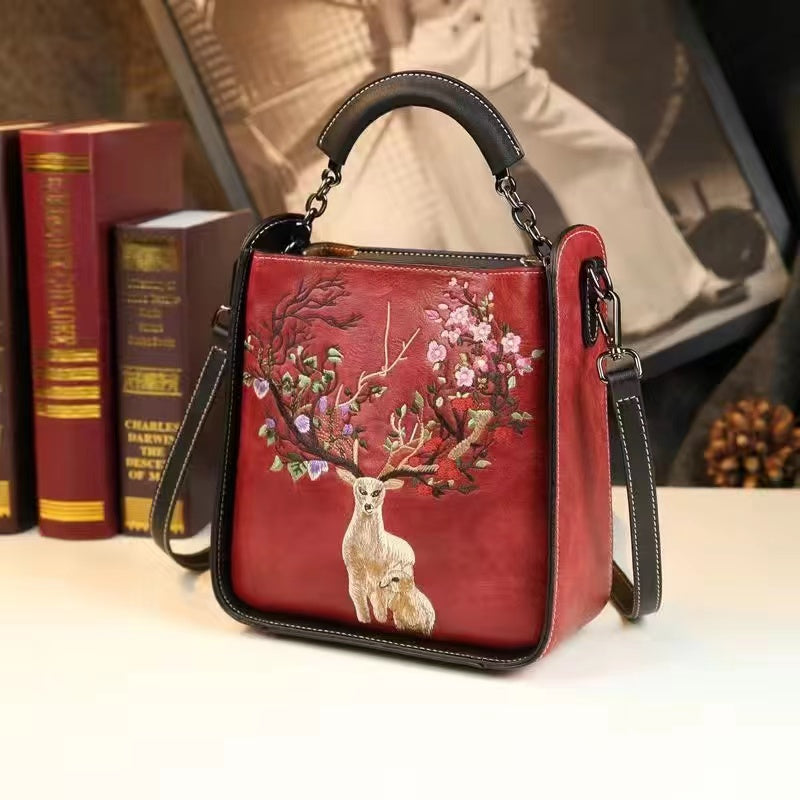Fawn hand embroidered handbag bag