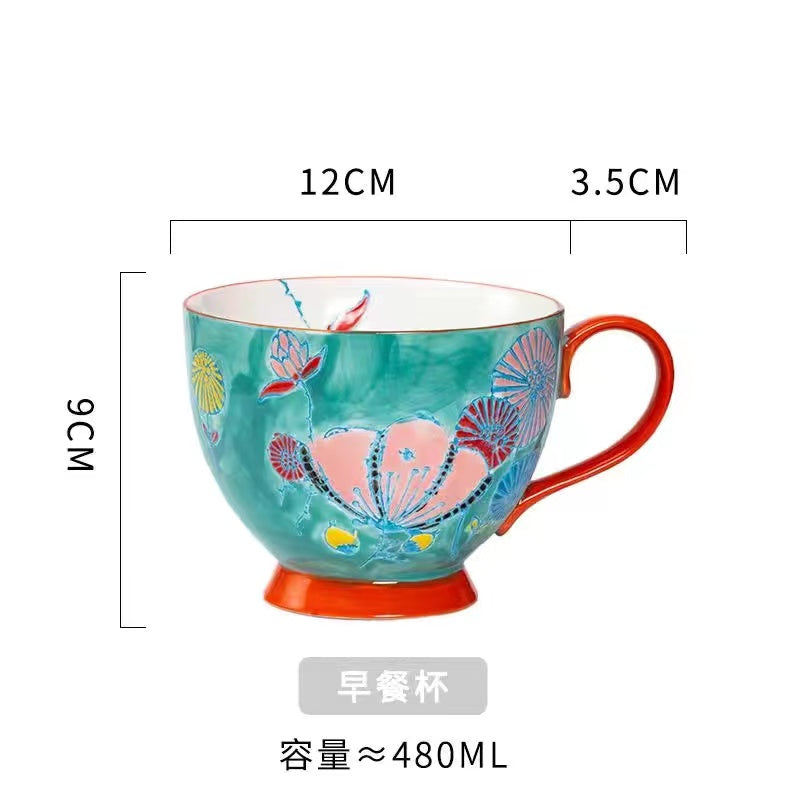 Embossed mug cute hand painted ceramic mug milk mug breakfast mug