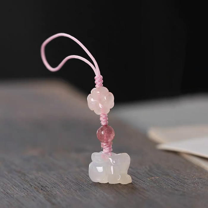 Natural chalcedony bunny pendant