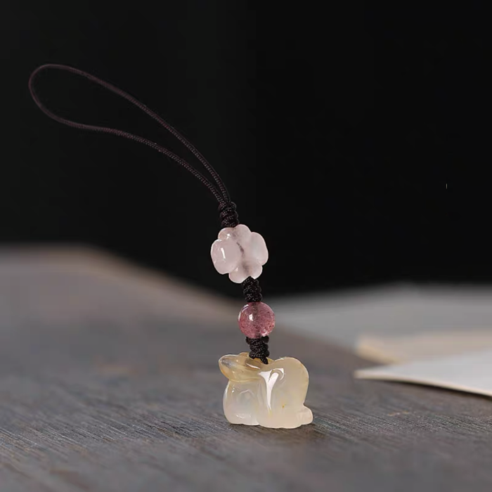 Natural chalcedony bunny pendant