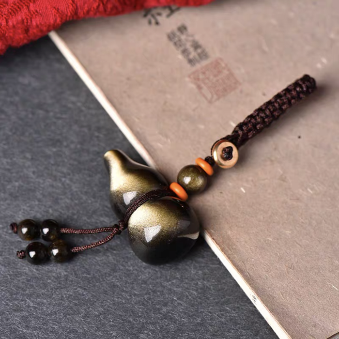 Natural Gold Obsidian Gourd Keyring