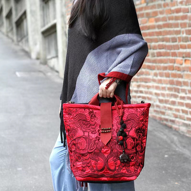 Ethnic style embroidered canvas handbag shoulder crossbody bag