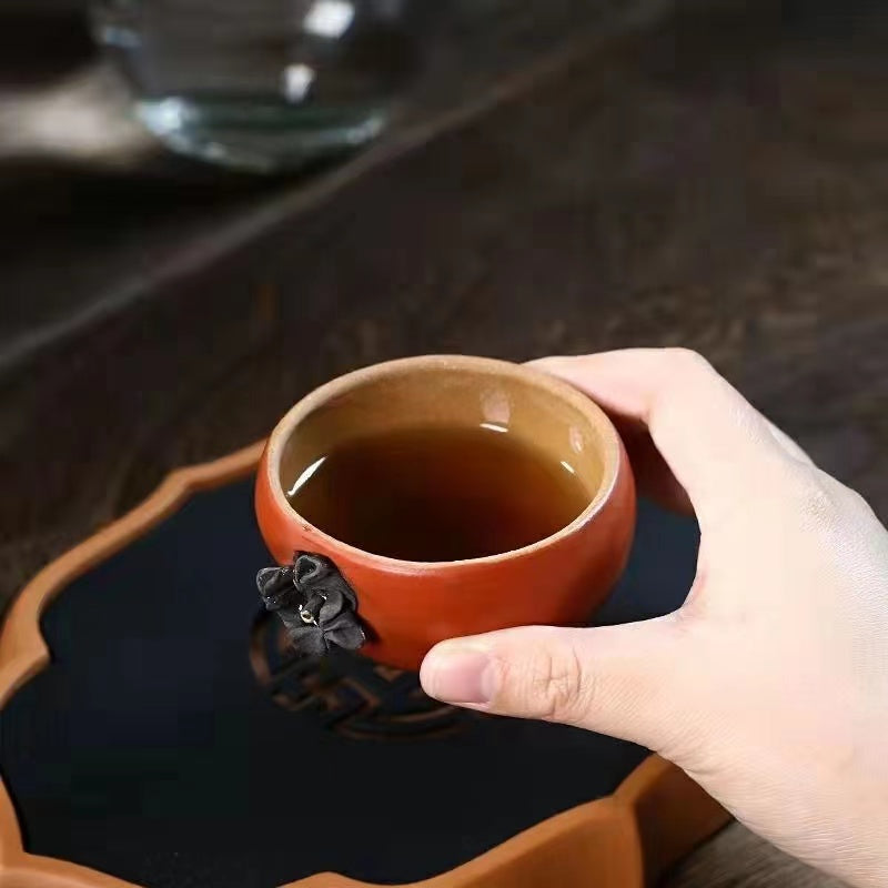 Yixing zisha original mine duan clay vermilion clay powder pulp persimmon ruyi tea cup