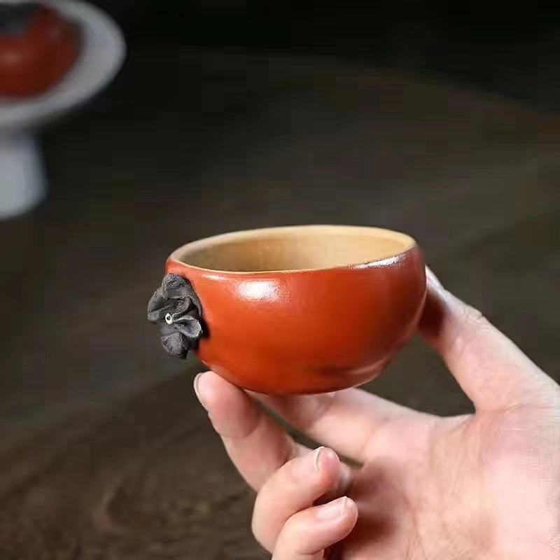 Yixing zisha original mine duan clay vermilion clay powder pulp persimmon ruyi tea cup