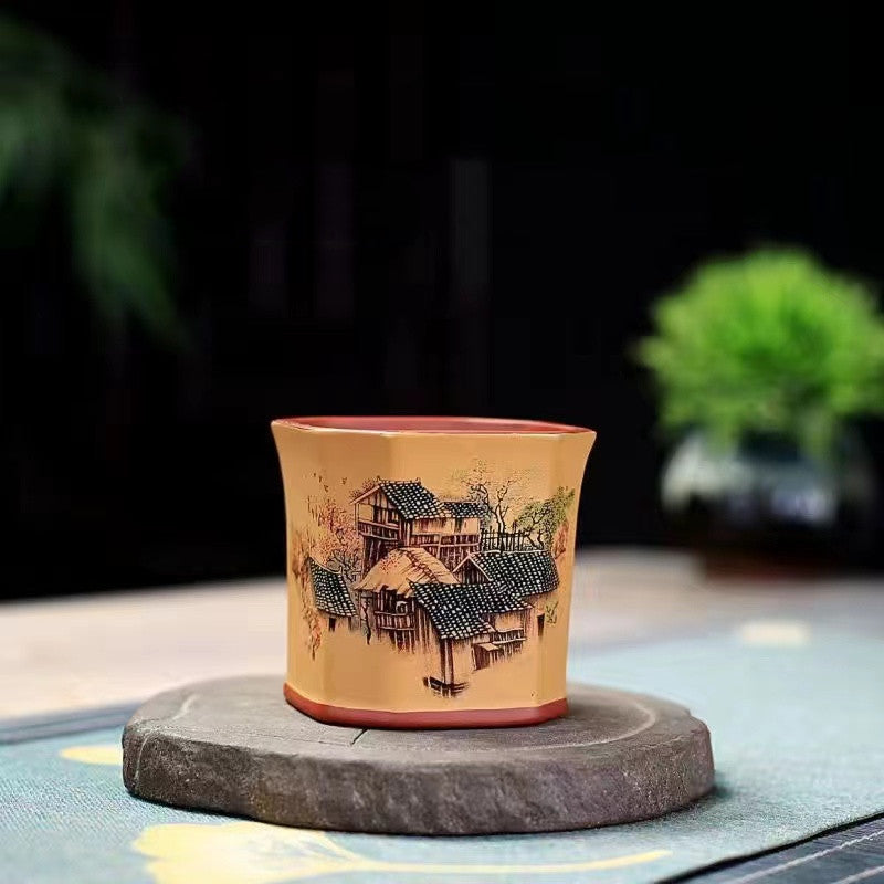 Handmade Painted Tea Cup Jiangnan Spring Dynasty Hexagonal Tea Cup