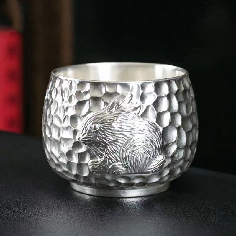 Master Collection---A gilt silver white rabbit hand-made Tea Cup(M510)