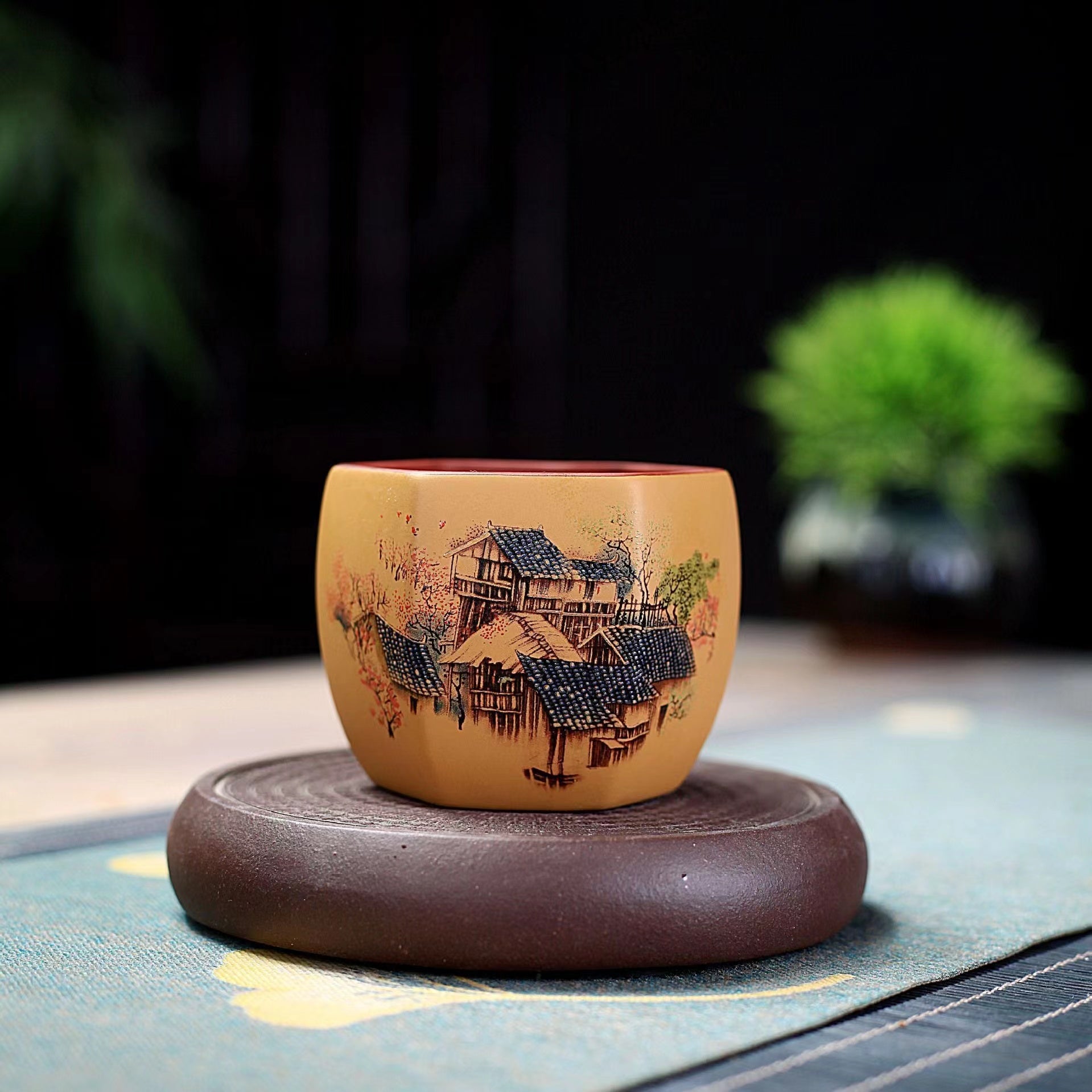 Handmade Painted Tea Cup Jiangnan Spring Dynasty Hexagonal Tea Cup