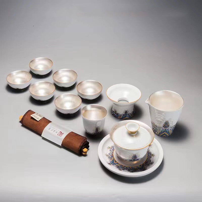 Enamel set complete with vintage tea cup set