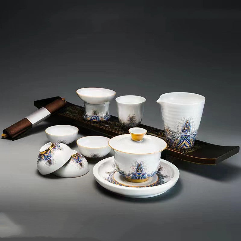 Enamel set complete with vintage tea cup set