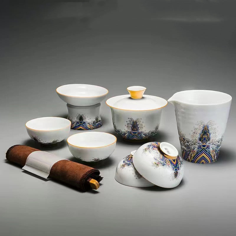 Enamel set complete with vintage tea cup set