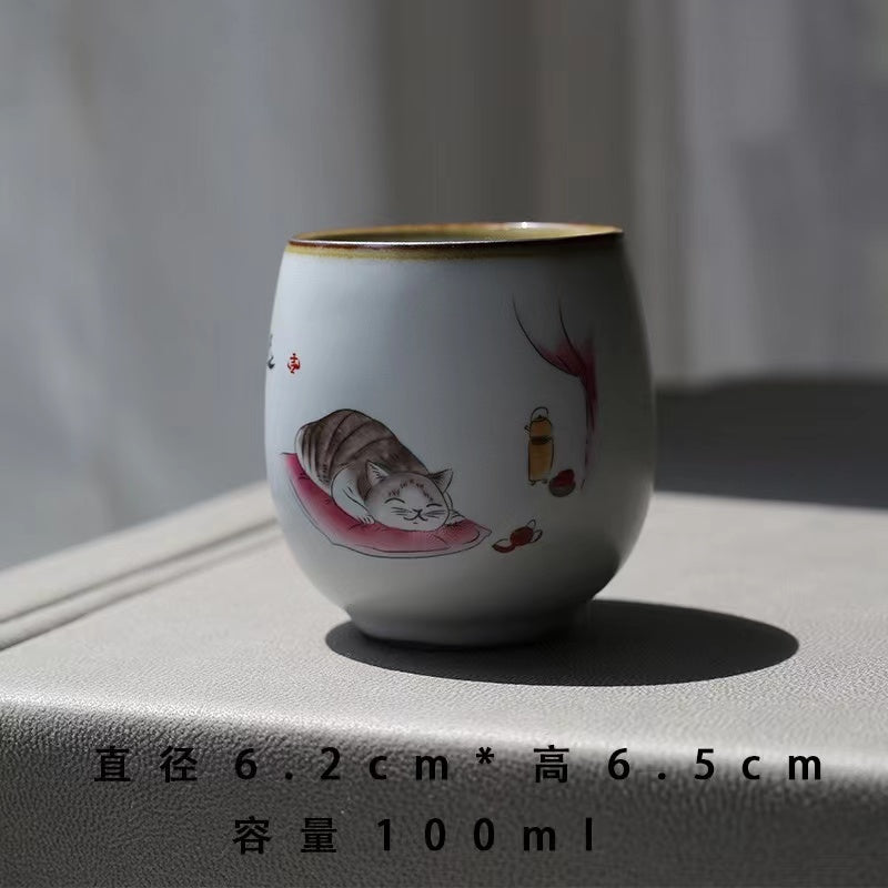 Handmade cat painting Teacup