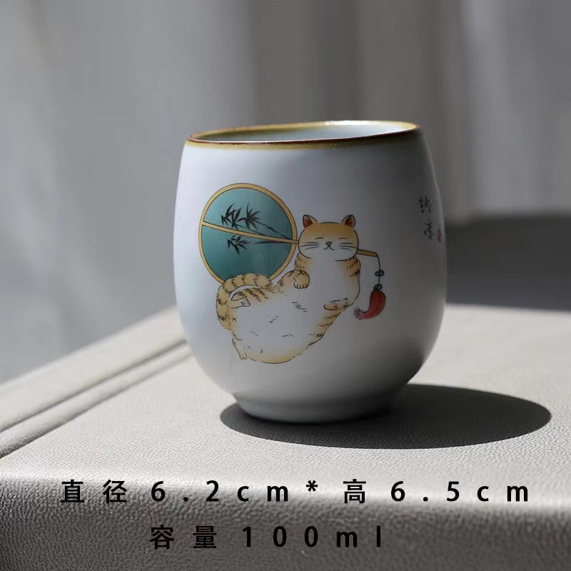 Handmade cat painting Teacup