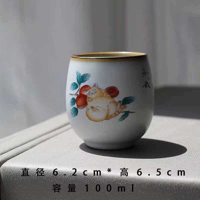 Handmade cat painting Teacup