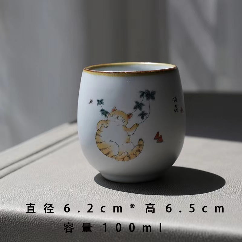 Handmade cat painting Teacup