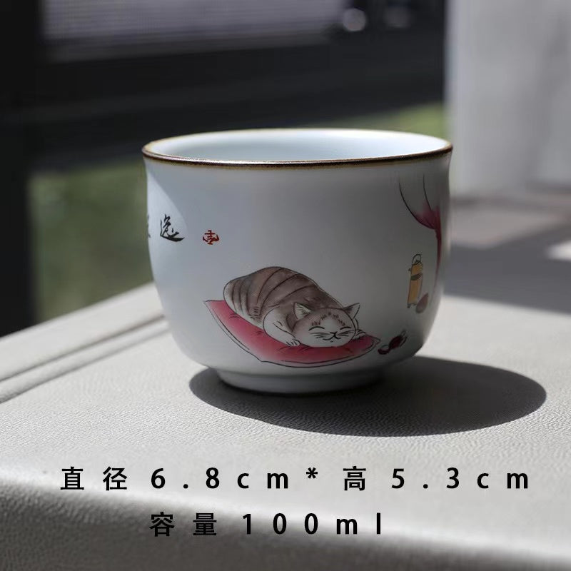 Handmade cat painting Teacup