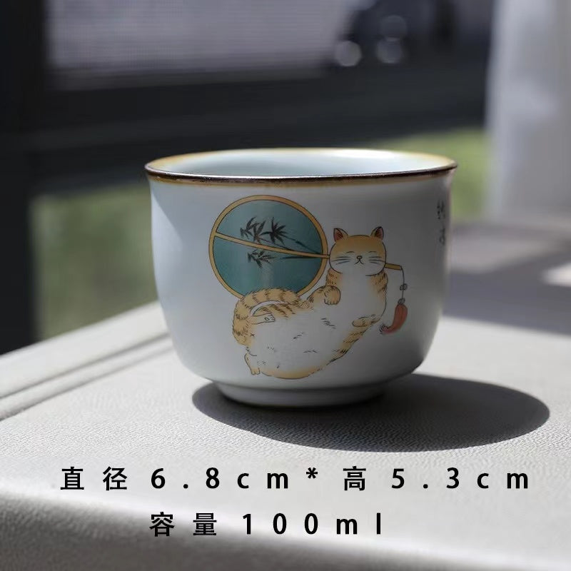 Handmade cat painting Teacup