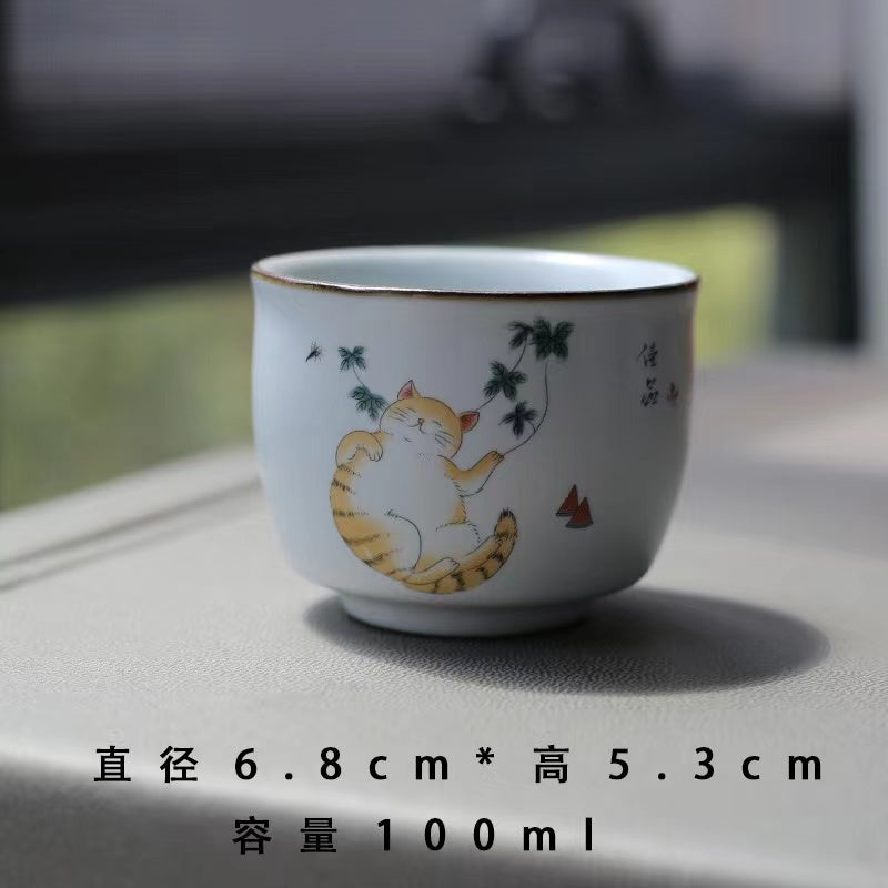 Handmade cat painting Teacup