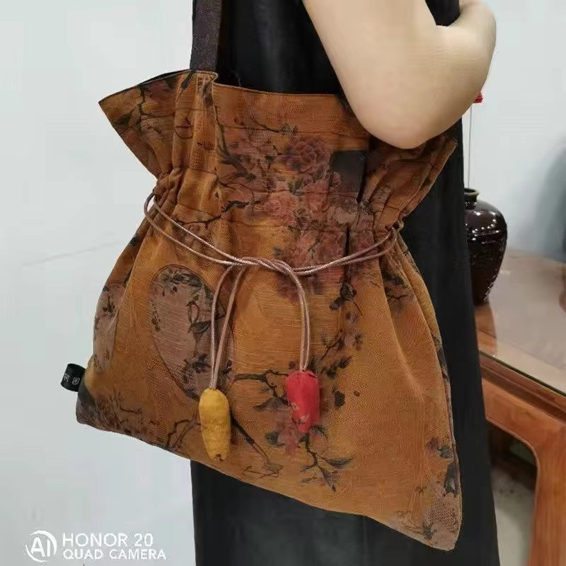 Gambiered Guangdong gauzeSilk bag shoulder bag 100% mulberry silk vintage bag