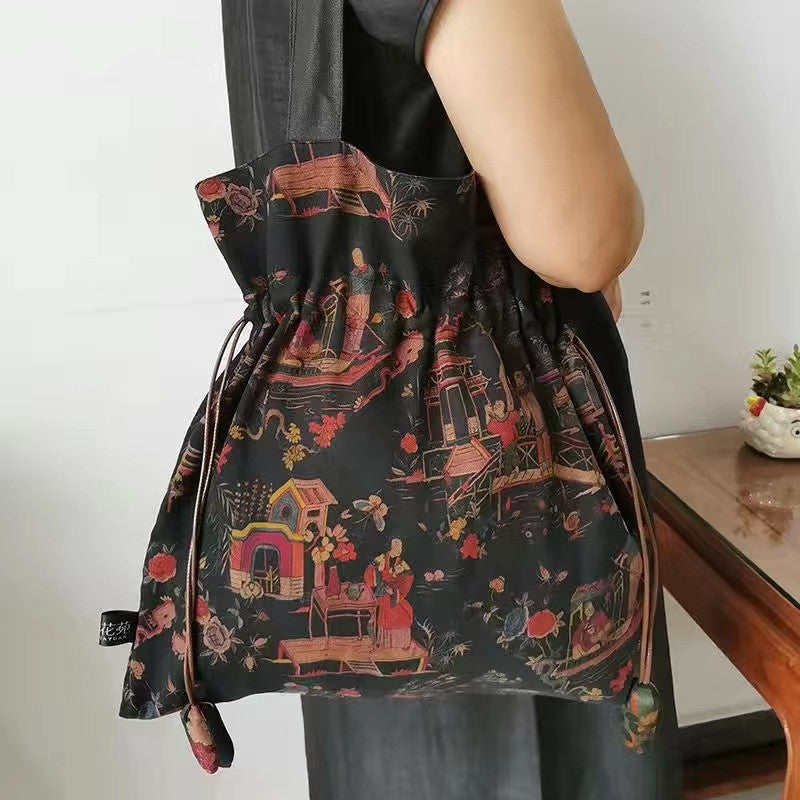 Gambiered Guangdong gauzeSilk bag shoulder bag 100% mulberry silk vintage bag