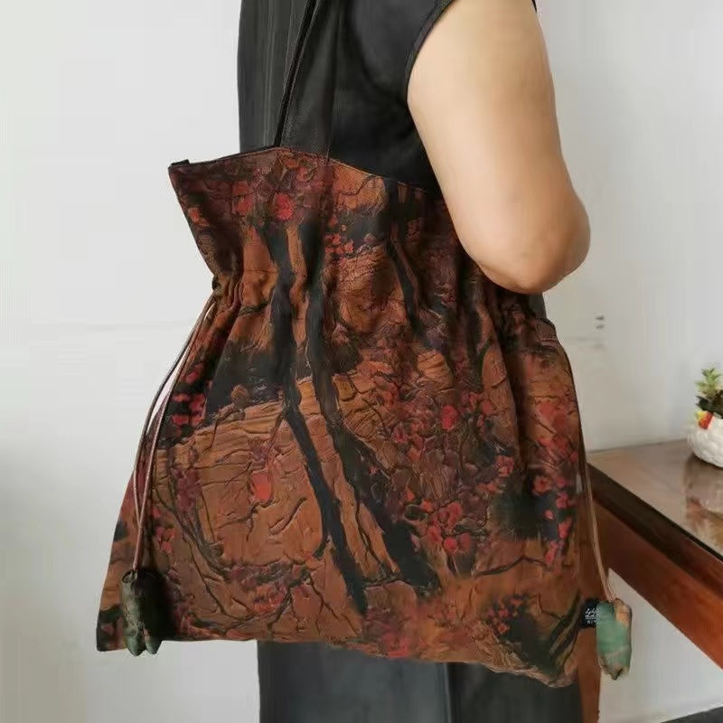 Gambiered Guangdong gauzeSilk bag shoulder bag 100% mulberry silk vintage bag