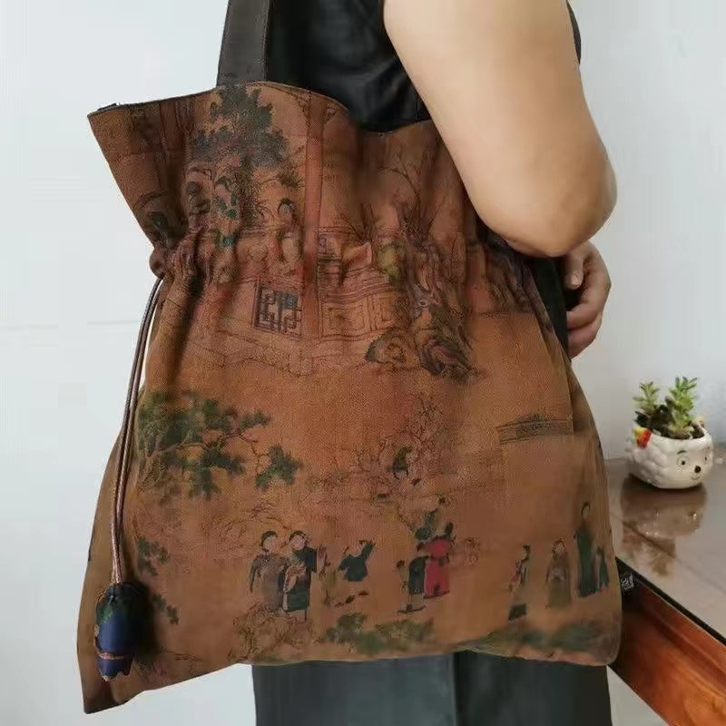 Gambiered Guangdong gauzeSilk bag shoulder bag 100% mulberry silk vintage bag