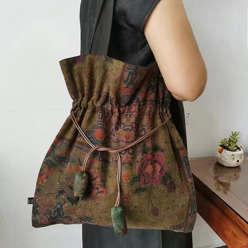 Gambiered Guangdong gauzeSilk bag shoulder bag 100% mulberry silk vintage bag