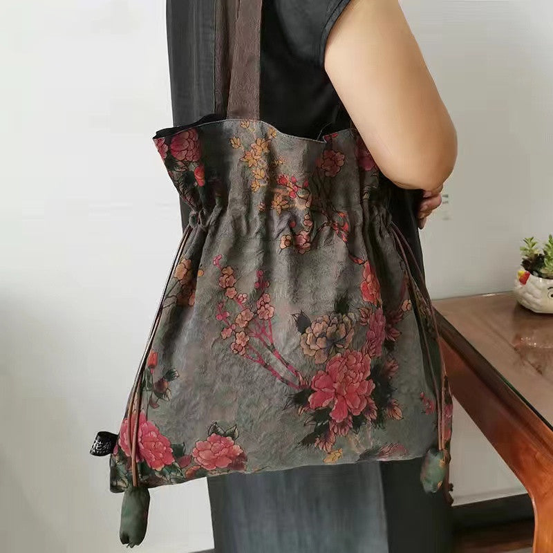 Gambiered Guangdong gauzeSilk bag shoulder bag 100% mulberry silk vintage bag