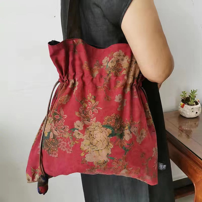 Gambiered Guangdong gauzeSilk bag shoulder bag 100% mulberry silk vintage bag