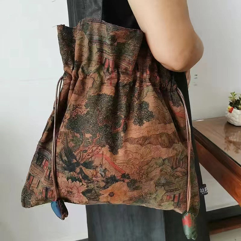 Gambiered Guangdong gauzeSilk bag shoulder bag 100% mulberry silk vintage bag