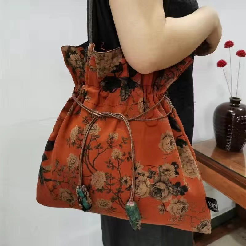 Gambiered Guangdong gauzeSilk bag shoulder bag 100% mulberry silk vintage bag