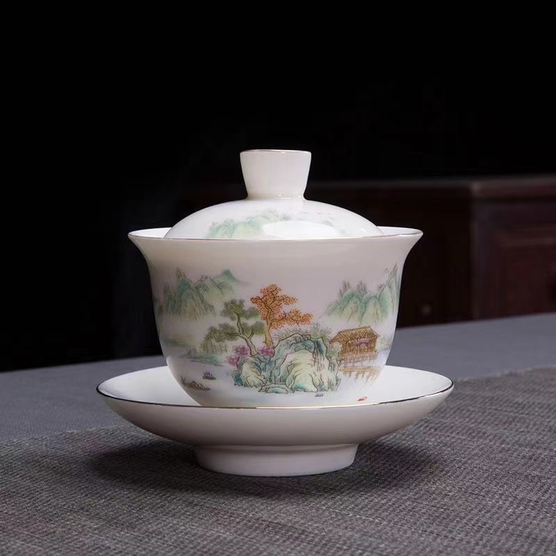 A white porcelain Sancai hovering bowl Gaiwan