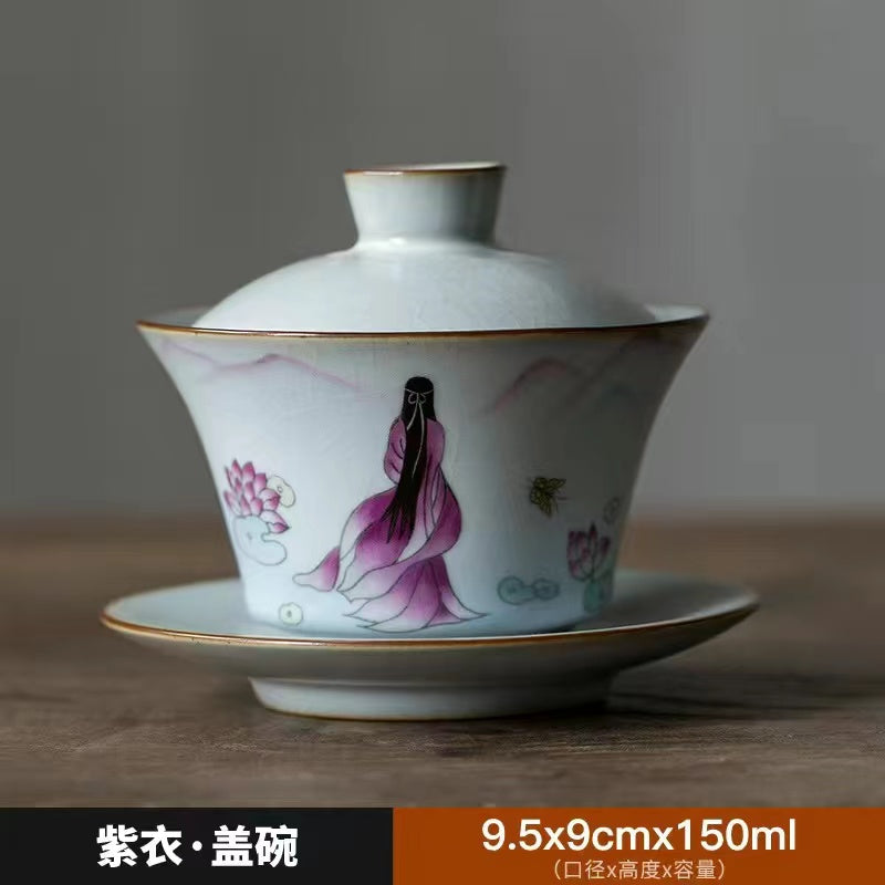 Vintage style beauty literary classical plain lidded bowl Gaiwan