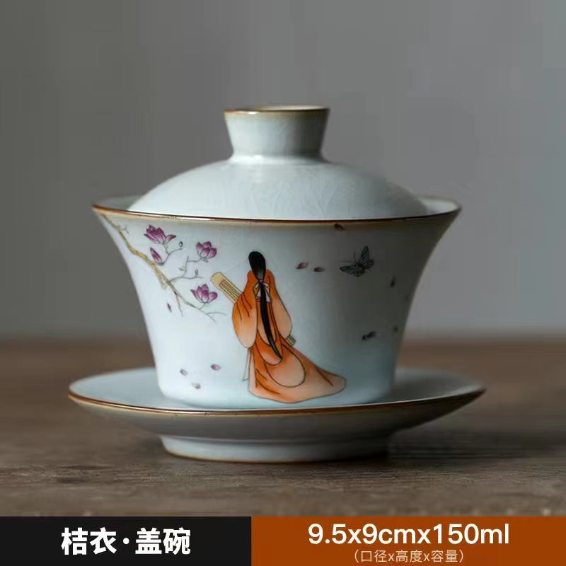 Vintage style beauty literary classical plain lidded bowl Gaiwan