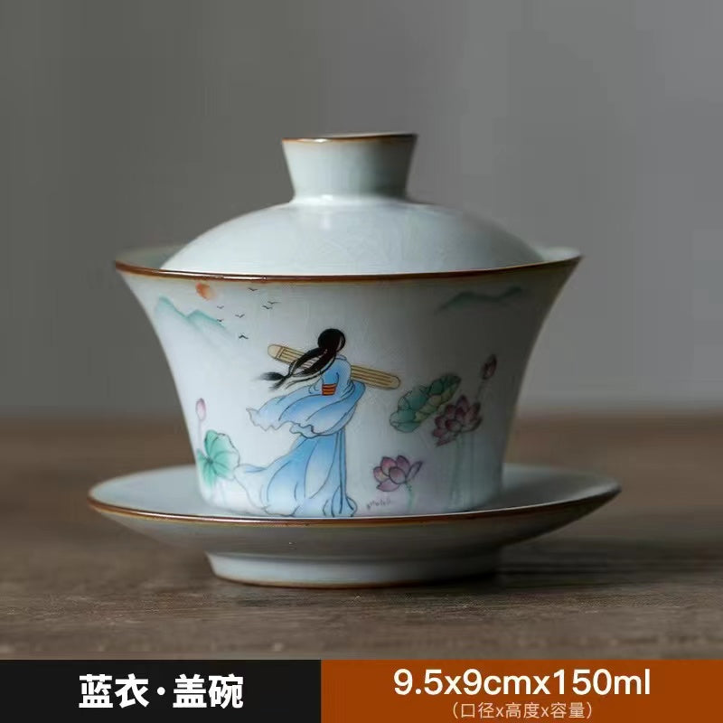 Vintage style beauty literary classical plain lidded bowl Gaiwan