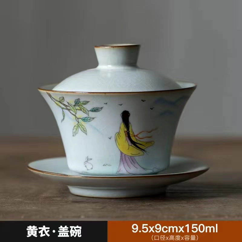 Vintage style beauty literary classical plain lidded bowl Gaiwan