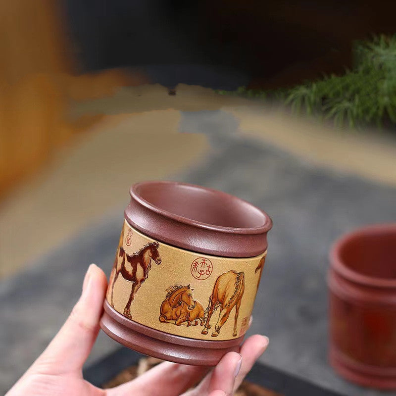 Yixing Purple Sand Golden Horse Swivel Cup Rotatable Tea Cup