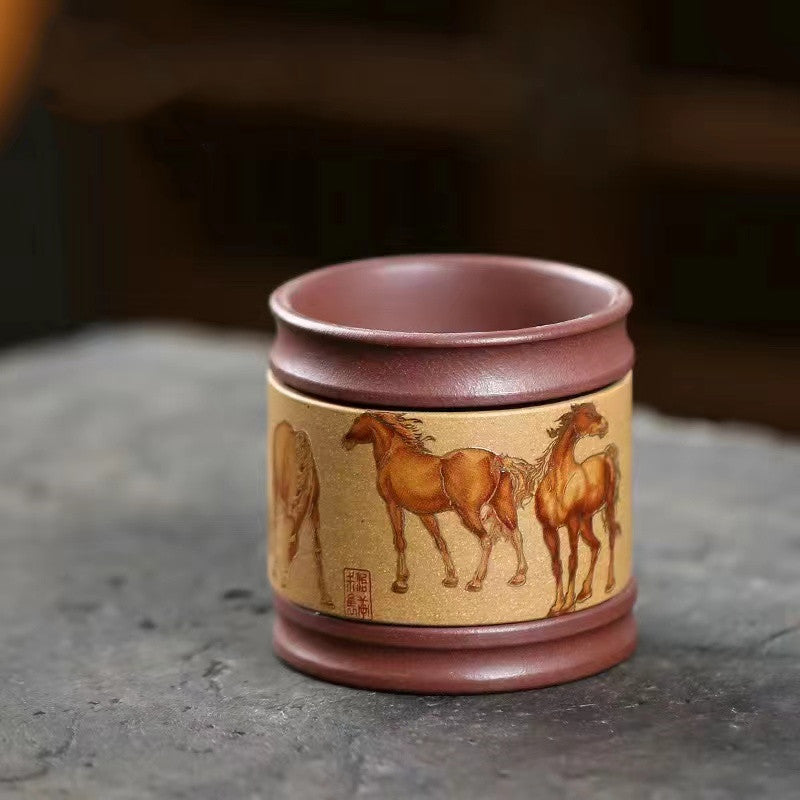 Yixing Purple Sand Golden Horse Swivel Cup Rotatable Tea Cup