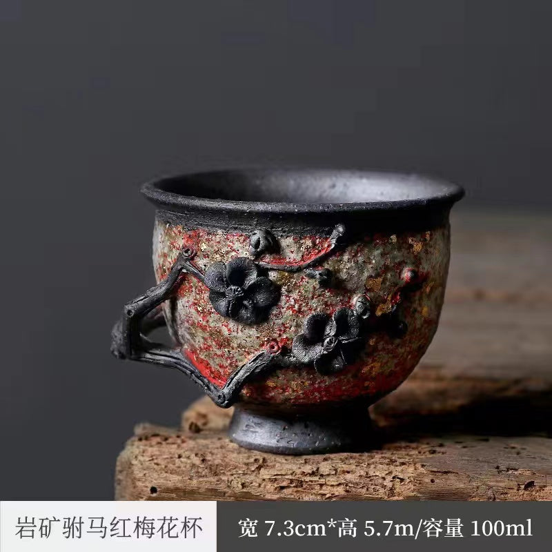 Master Collection---Taiwan old rock clay wood fired vintage Rock Flower Tea cup(M513)