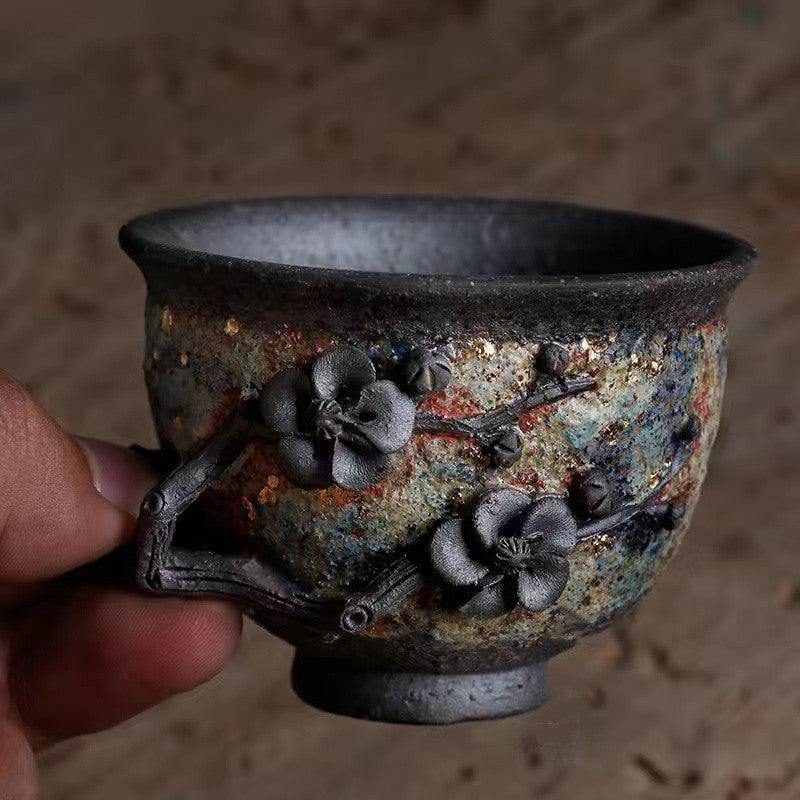 Master Collection---Taiwan old rock clay wood fired vintage Rock Flower Tea cup(M513)