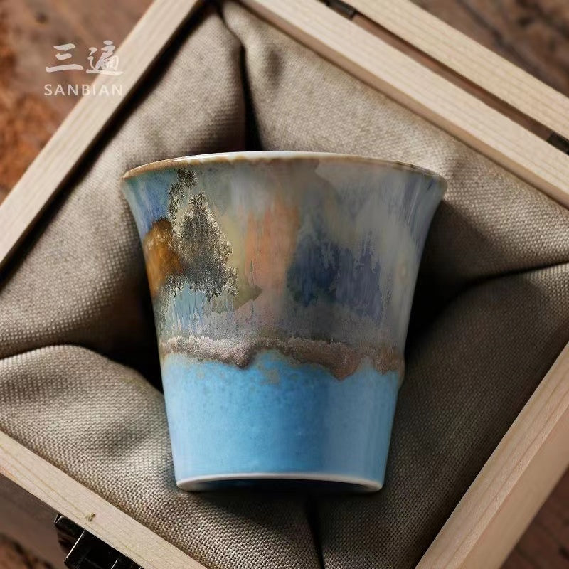 Master Collection---A purely handmade kiln-glazed abstract landscape teacup from Jingdezhen(M515)