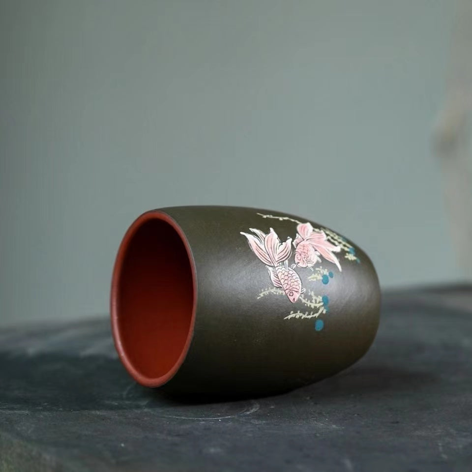 Purple sand flower and bird hand painted clay kung fu Tea cup